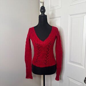 Red Deep V Neck Sweater by One Step Up, Size Medium